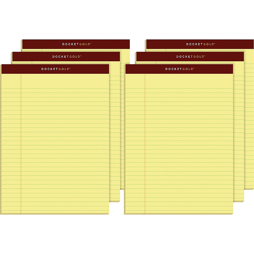 TOPS Docket Gold Legal Pads - Letter 50 Sheets - Double Stitched - 0.34" Ruled - 20 lb Basis Weight - Letter - 8 1/2" x 11" Sheet Size - Canary Paper - Burgundy Binding - Perforated, Hard Cover, Heavyweight, Bond Paper, Resist Bleed-through, Easy  (63956)