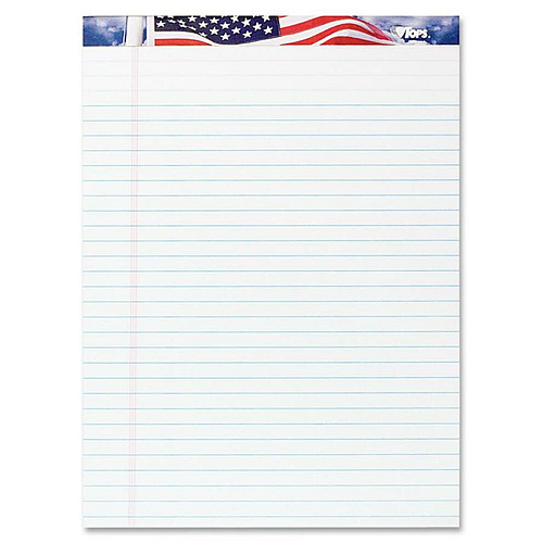 TOPS American Pride Writing Tablets 50 Sheets - Strip - 0.34" Ruled - 16 lb Basis Weight - 8 1/2" x 11 3/4" Sheet Size - White Paper - Perforated, Bleed Resistant - 1 Pack (75113)