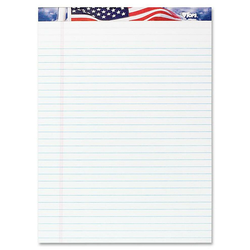 TOPS American Pride Writing Tablets 50 Sheets - Strip - 0.34" Ruled - 16 lb Basis Weight - 8 1/2" x 11 3/4" Sheet Size - White Paper - Perforated, Bleed Resistant - 1 Pack (75113)