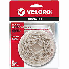 VELCRO&reg; Sticky Back 5/8in Circles White 100 ct 0.63" Diameter - White - For Mounting, Multi Surface, Glass, Tile, Plastic, Metal, School, Office, Home - 100 / Pack (90204)
