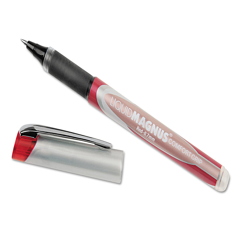 AbilityOne 7520015877781 SKILCRAFT Liquid Magnus Roller Ball Pen, Stick, Fine 0.7 mm, Red Ink, Red/Clear Barrel, 4/Pack