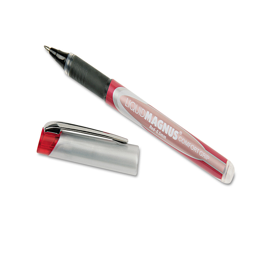 AbilityOne 7520015877785 SKILCRAFT Liquid Magnus Roller Ball Pen, Stick, Micro 0.5 mm, Red Ink, Red/Clear Barrel, 4/Pack