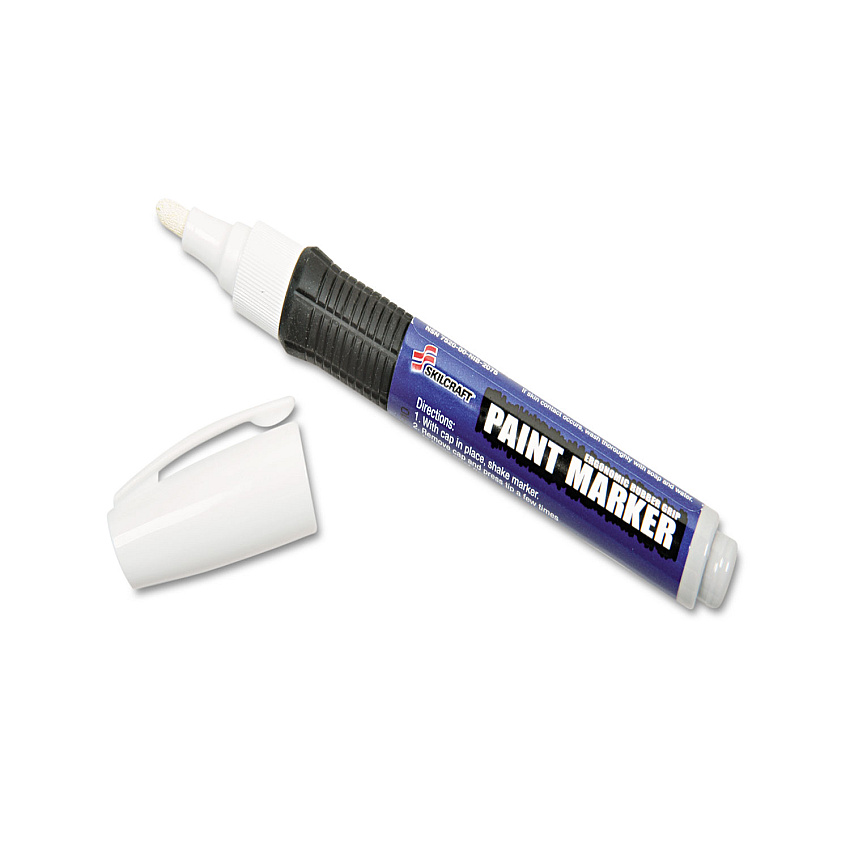 AbilityOne 7520015889102 SKILCRAFT Paint Marker, Ergonomic Rubber Grip, Medium Bullet Tip, White, 6/Pack
