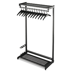 Quartet Single-Sided Rack w/Two Shelves, 12 Hangers, Steel, 48w x 18.5d x 61.5h, Black (20224)