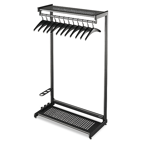 Quartet Single-Sided Rack w/Two Shelves, 12 Hangers, Steel, 48w x 18.5d x 61.5h, Black (20224)