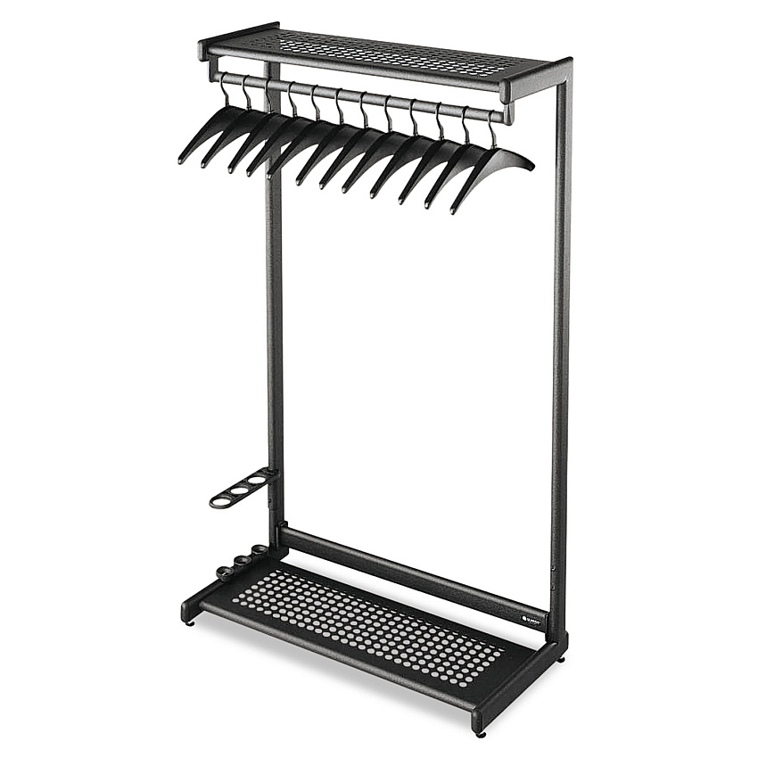 Quartet Single-Sided Rack w/Two Shelves, 12 Hangers, Steel, 48w x 18.5d x 61.5h, Black (20224)