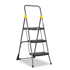 Cosco Commercial 3-Step Folding Stool, 300 lb Capacity, 20.5w x 32.63d x 52.13h, Gray (11839GGO)