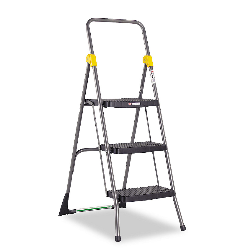 Cosco Commercial 3-Step Folding Stool, 300 lb Capacity, 20.5w x 32.63d x 52.13h, Gray (11839GGO)