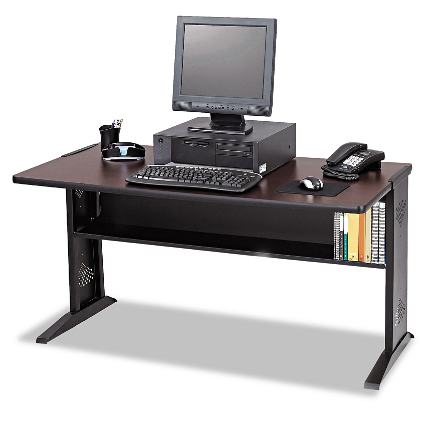 Safco Computer Desk with Reversible Top, 47.5" x 28" x 30", Mahogany/Medium Oak/Black (1931)