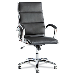 Alera Neratoli High-Back Slim Profile Chair, Faux Leather, 275 lb Cap, 17.32" to 21.25" Seat Height, Black Seat/Back, Chrome (ALENR4119)