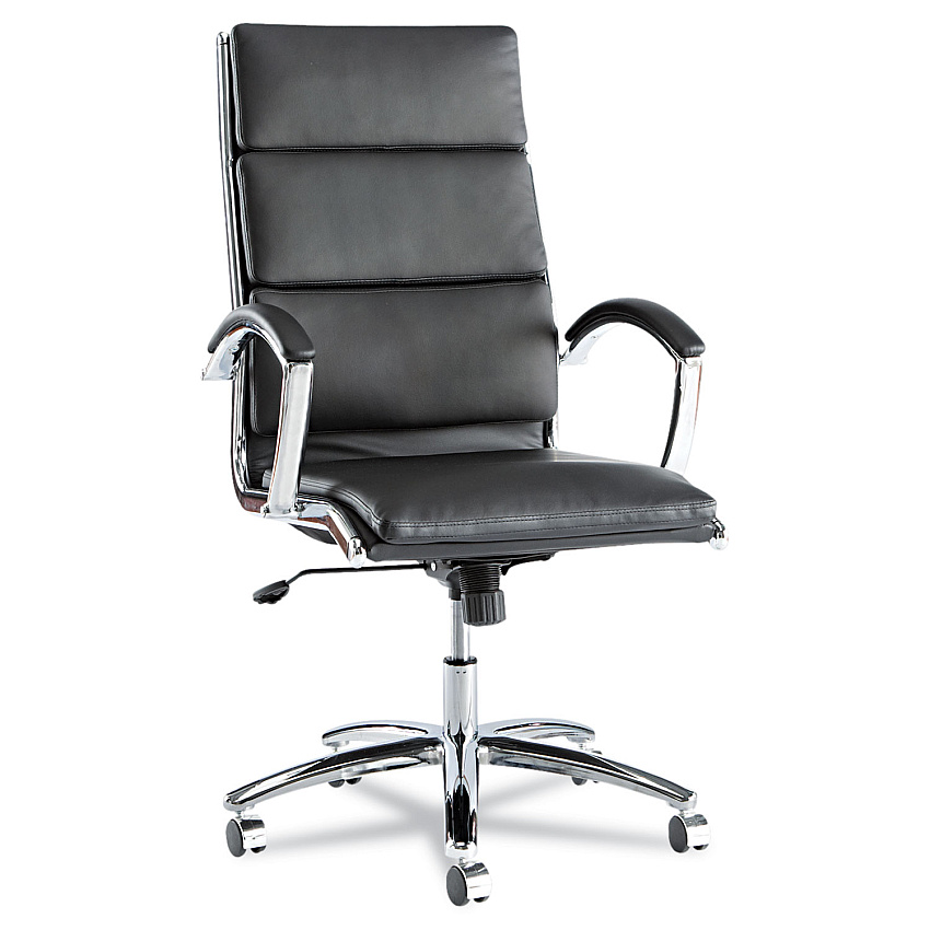 Alera Neratoli High-Back Slim Profile Chair, Faux Leather, 275 lb Cap, 17.32" to 21.25" Seat Height, Black Seat/Back, Chrome (ALENR4119)