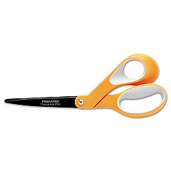 Fiskars Premier Non-Stick Titanium Softgrip Scissors, 8" Long, 3.1" Cut Length, Orange/Gray Offset Handle (1539001006)