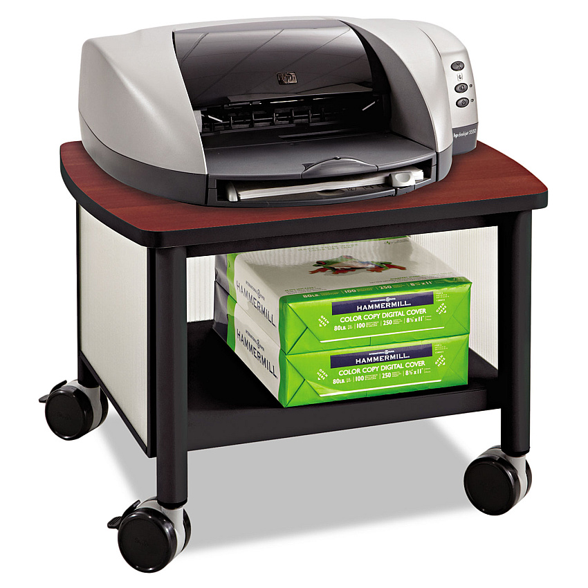 Safco Impromptu Under Table Printer Stand, 20.5w x 16.5d x 14.5h, Black/Cherry (1862BL)