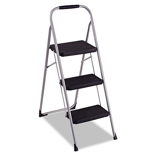Cosco 3-Step Big Step Folding Stool, 200 lb Capacity, 17.75w x 28d x 45.63h, Light Gray (11408PBL1E)