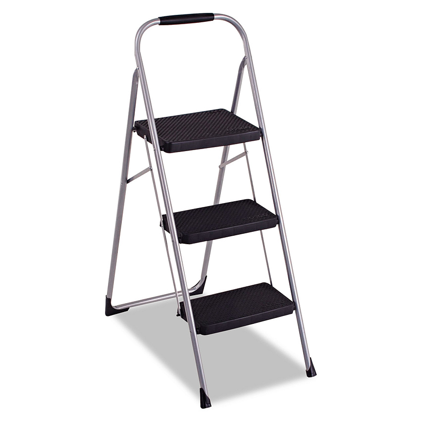 Cosco 3-Step Big Step Folding Stool, 200 lb Capacity, 17.75w x 28d x 45.63h, Light Gray (11408PBL1E)