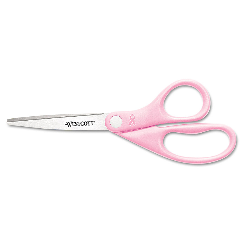 Westcott All Purpose Pink Ribbon Scissors, 8" Long, 3.5" Cut Length, Pink Straight Handle (15387)