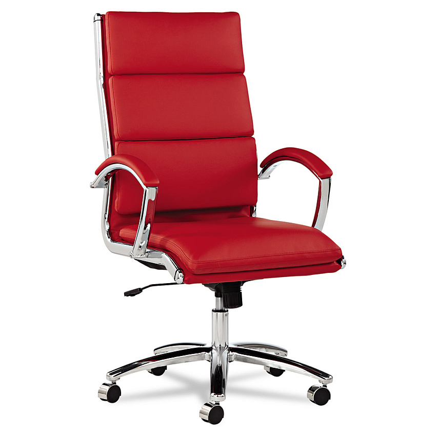 Alera Neratoli High-Back Slim Profile Chair, Faux Leather, Up to 275 lb, 17.32" to 21.25" Seat Height, Red Seat/Back, Chrome (ALENR4139)