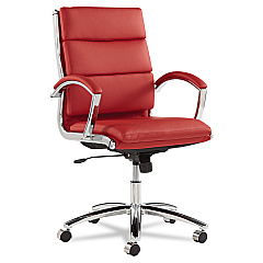 Alera Neratoli Mid-Back Slim Profile Chair, Faux Leather, Supports Up to 275 lb, Red Seat/Back, Chrome Base (ALENR4239)