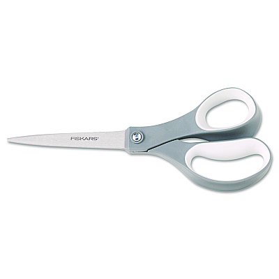 Fiskars Contoured Performance Scissors, 8" Long, 3.13" Cut Length, Gray Straight Handle (1160001005)