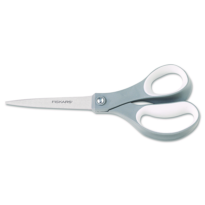 Fiskars Contoured Performance Scissors, 8" Long, 3.13" Cut Length, Gray Straight Handle (1160001005)
