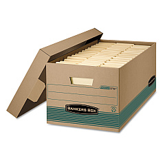 Bankers Box STOR/FILE Medium-Duty 100% Recycled Storage Boxes, Letter Files, 12.88" x 25.38" x 10.25", Kraft/Green, 12/Carton (1270101)