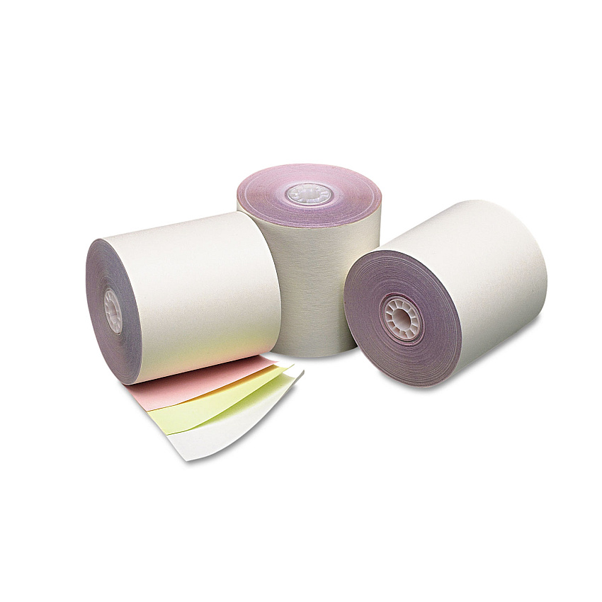 ICONEX Impact Printing Carbonless Paper Rolls, 3" x 70 ft, White/Canary/Pink, 50/Carton (90770060)