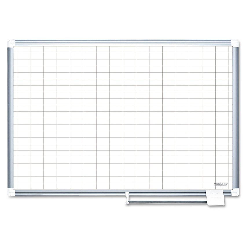 MasterVision Grid Planning Board, 1 x 2 Grid, 48 x 36, White/Silver (MA0592830)
