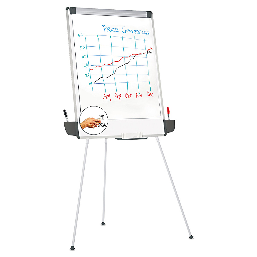 Universal Tripod-Style Dry Erase Easel, Easel: 44" to 78", Board: 29 x 41, White/Silver (UNV43031)