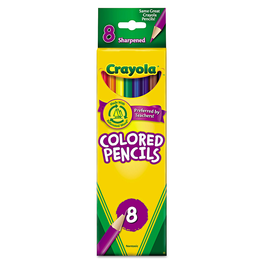 Crayola Long-Length Colored Pencil Set, 3.3 mm, 2B (#1), Assorted Lead/Barrel Colors, 8/Pack (684008)