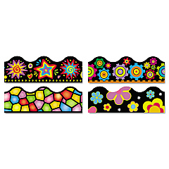 TREND Terrific Trimmers Border Variety Set, 2.25" x 39", Bright On Black, Assorted Colors/Designs, 48/Set (T92919)