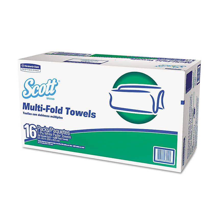 Scott Multi-Fold Towels, Absorbency Pockets, 9.2 x 9.4, 250/Pack, 16 Packs/Carton (08009)