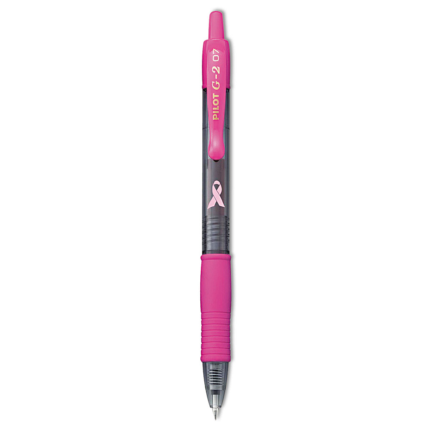 Pilot G2 Premium Breast Cancer Awareness Gel Pen, Retractable, Fine 0.7 mm, Black Ink, Translucent Pink Barrel, 2/Pack (31331)