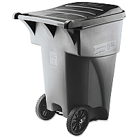 Rubbermaid Commercial Brute Rollout Heavy-Duty Waste Container, Square, Polyethylene, 95 gal, Gray (9W22GY)
