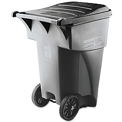 Rubbermaid Commercial Brute Rollout Heavy-Duty Waste Container, Square, Polyethylene, 95 gal, Gray (9W22GY)