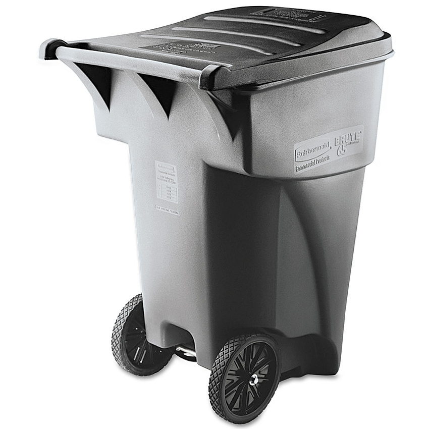 Rubbermaid Commercial Brute Rollout Heavy-Duty Waste Container, Square, Polyethylene, 95 gal, Gray (9W22GY)