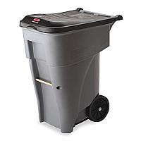 Rubbermaid Commercial Brute Rollout Heavy-Duty Waste Container, Square, Polyethylene, 65 gal, Gray (9W21GY)