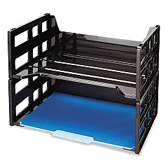 Officemate High Rise Desk Tray, 2 Sections, Letter Size Files, 13.25" x 9" x 10.25", Black, 2/Pack (26056)