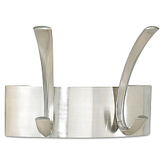 Safco Metal Coat Rack, Steel, Wall Rack, Two Hooks, 7w x 4.5d x 5.25h, Brushed Nickel (4203SL)