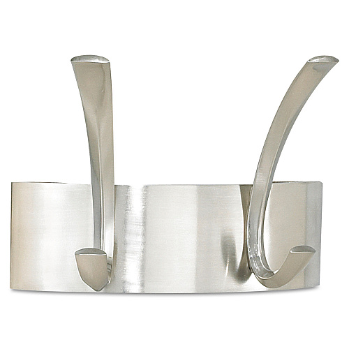 Safco Metal Coat Rack, Steel, Wall Rack, Two Hooks, 7w x 4.5d x 5.25h, Brushed Nickel (4203SL)