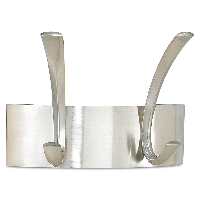 Safco Metal Coat Rack, Steel, Wall Rack, Two Hooks, 7w x 4.5d x 5.25h, Brushed Nickel (4203SL)