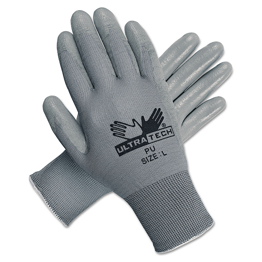 MCR Safety Ultra Tech Tactile Dexterity Work Gloves, White/Gray, Large, 12 Pairs (9696L)