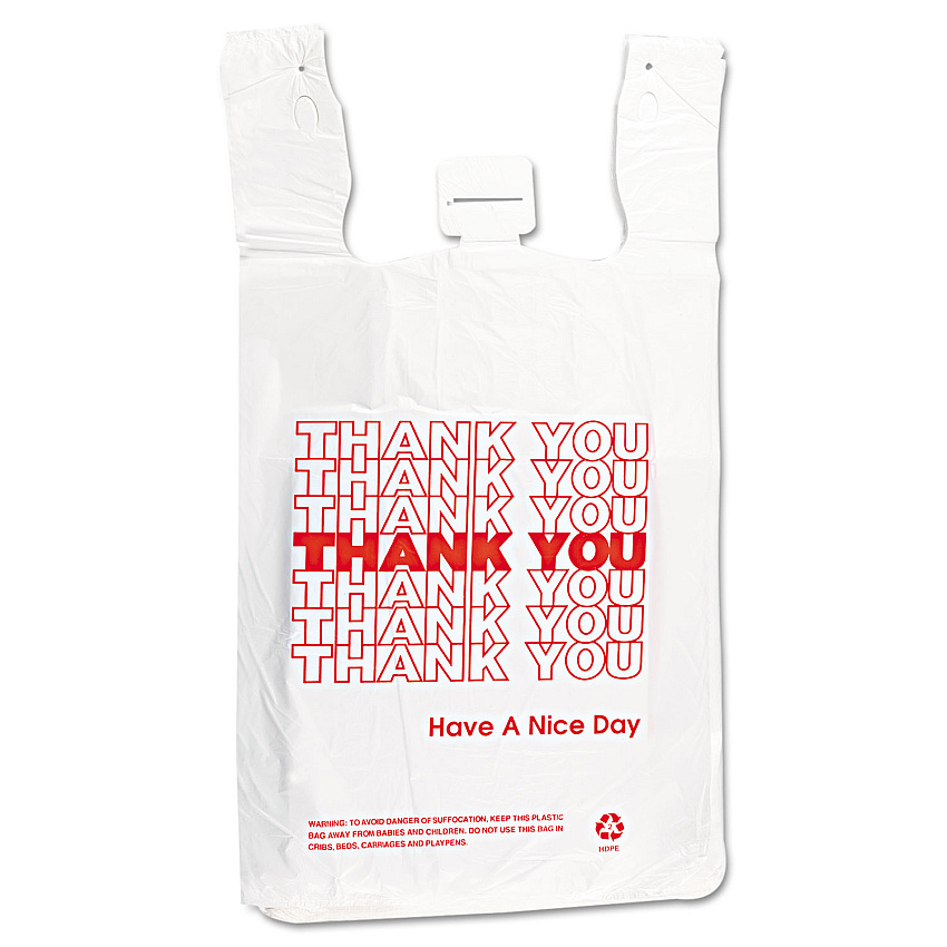 Inteplast Group HDPE T-Shirt Bags, 14 microns, 12" x 23", White, 500/Carton (THW2VAL)