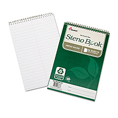 AbilityOne 7530016002029 SKILCRAFT Recycled Steno Pad, Gregg Rule, Green Cover, 60 White 6 x 9 Sheets, 6/Pack