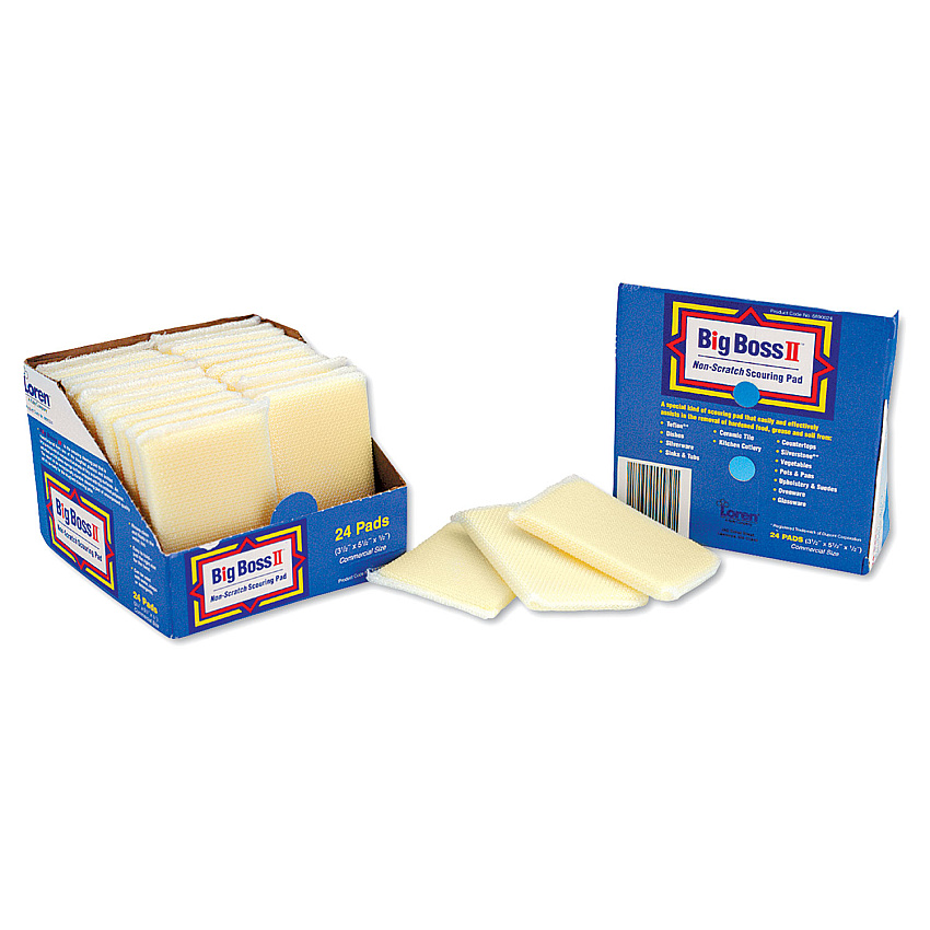 Big Boss II Non-Scratch Scouring Pads, 3.5 x 5.5, Yellow, 24/Carton (V890116)