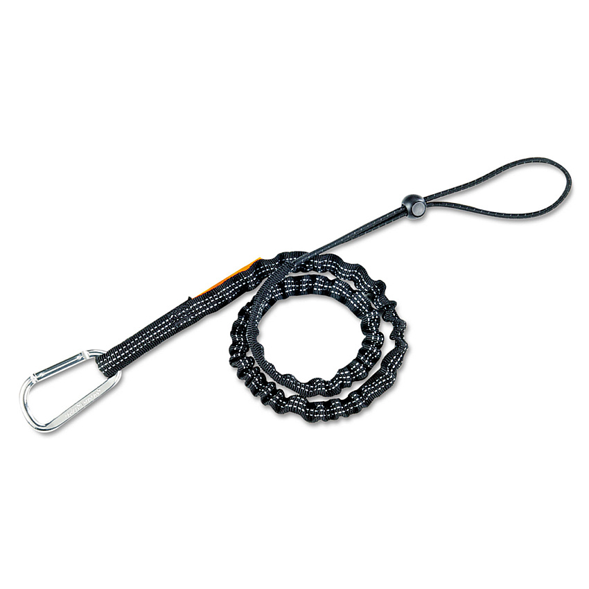 ergodyne Squids 3100 Lanyard with Aluminum Carabiner + Cinch-Loop, 10 lb Max Working Capacity, 35" to 45" Long, Black (19002)