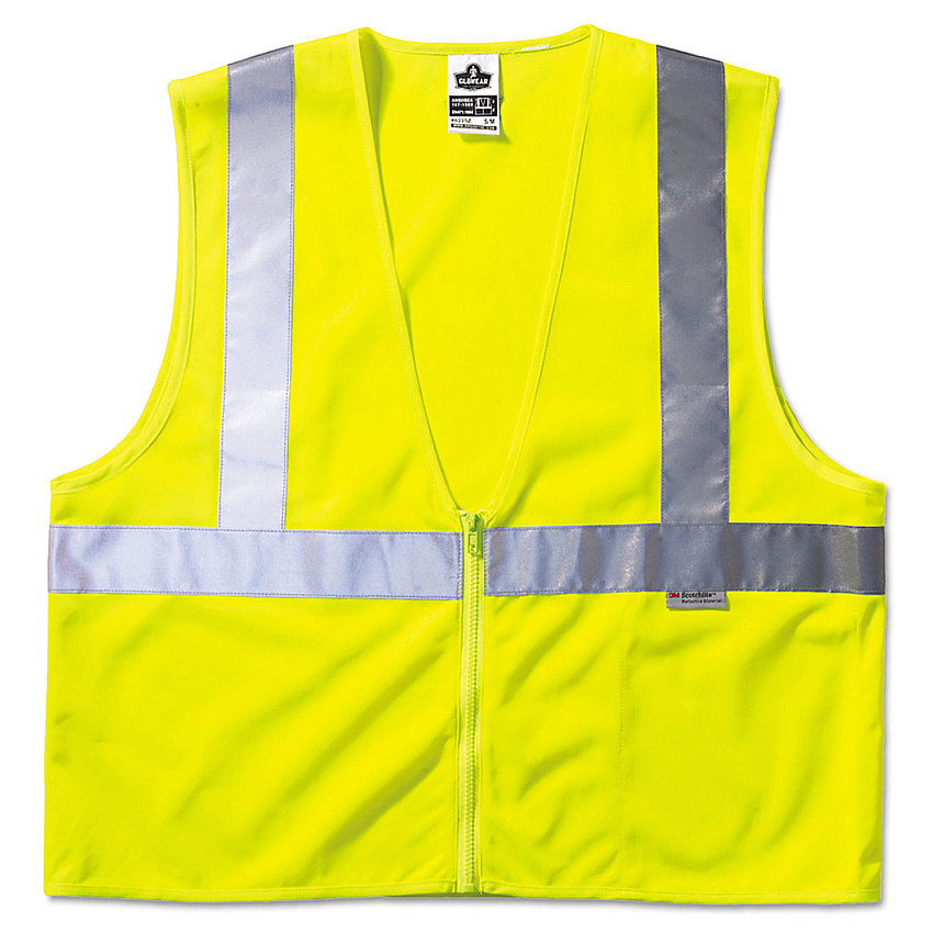 ergodyne GloWear Class 2 Standard Vest, Mesh, Zip, Large to X-Large, Lime (21125)