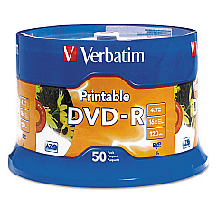 Verbatim DVD-R Recordable Disc, 4.7 GB, 16x, Spindle, White, 50/Pack (95137)