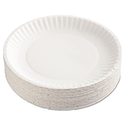 AJM Packaging Corporation Paper Plates, 9" dia, White, 100/Pack, 12 Packs/Carton (PP9GRAWH)