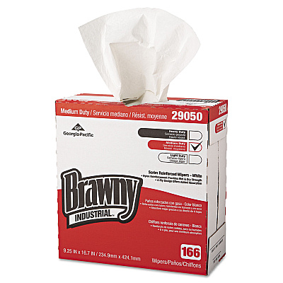 Brawny Professional Medium Duty Scrim Reinforced Wipers, 4-Ply, 9.25 x 16.69, White, 166/Box, 5 Boxes/Carton (2905003)
