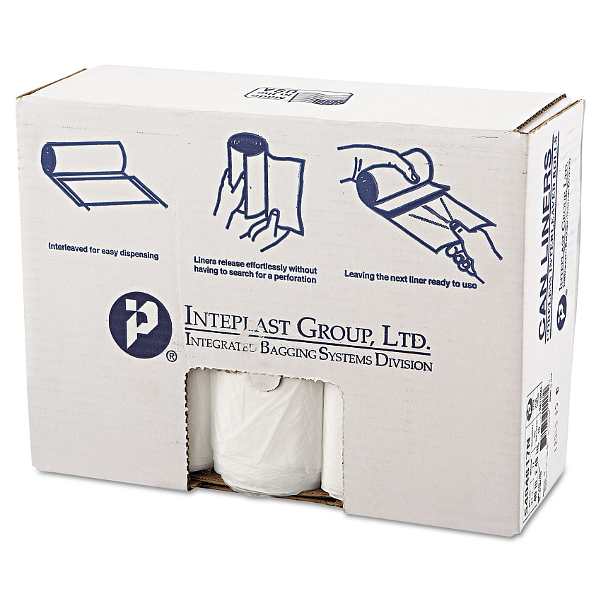Inteplast Group High-Density Interleaved Commercial Can Liners, 45 gal, 17 microns, 40" x 48", Clear, 250/Carton (S404817N)